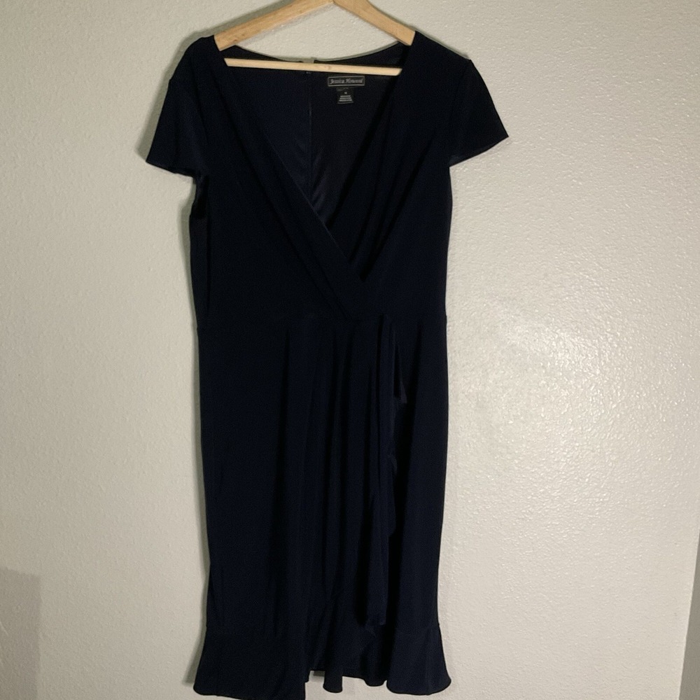 Jessica Howard‎ Navy Blue Women's Wrap Dress Short Sleeve Size 14